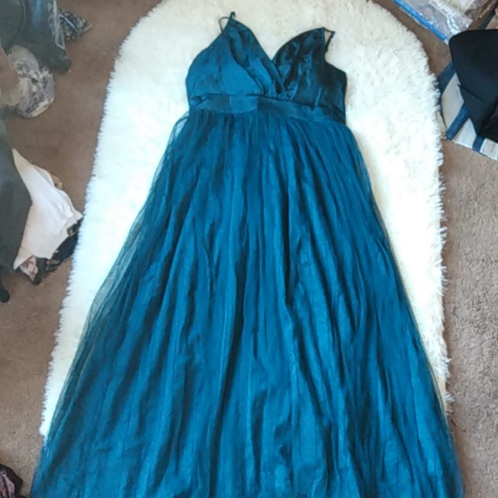 Blue green floor length dress